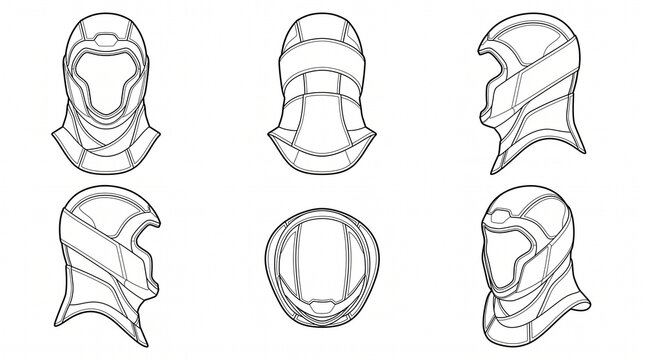 Tactical Balaclava Technical Sketch Set - Multi-View Vector Template for Apparel Design