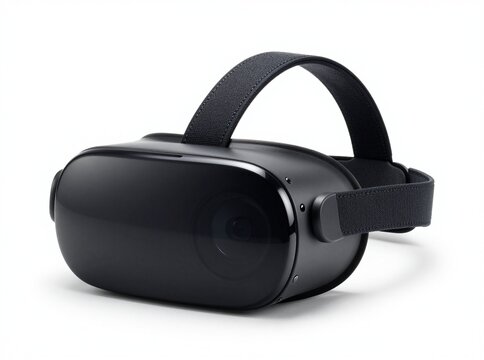 Modern Black Virtual Reality VR Headset Isolated on a Seamless White Background for Technology Concept