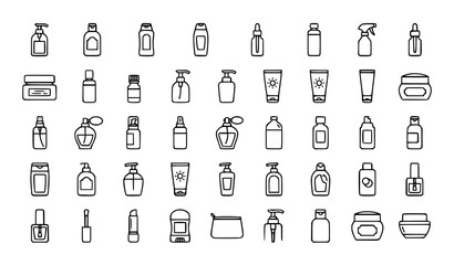 Fototapeta premium Set of hand drawn cosmetic bottle and beauty product icons for skincare and makeup branding design