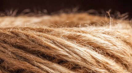 Fototapeta premium Macro view of jute fiber texture shows strands intertwined and layered in close focus
