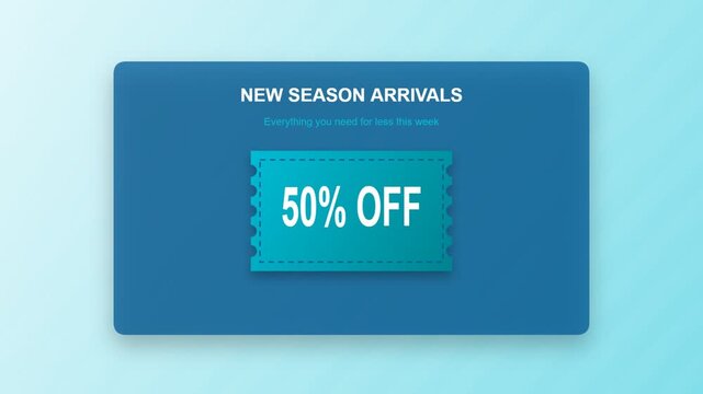 New season arrivals fifty percent off discount ticket banner for online shopping promotion