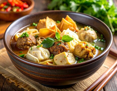 Traditional Indonesian bakso meatball