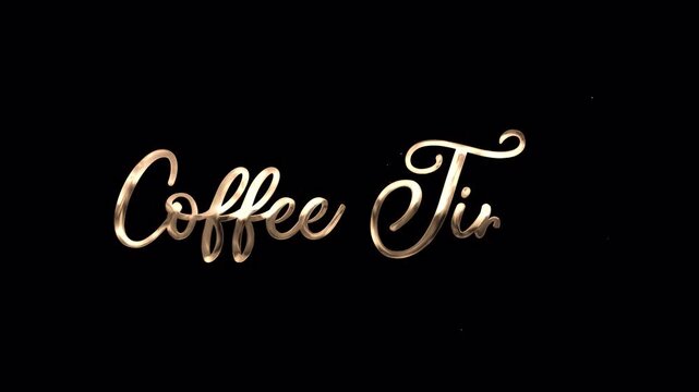 Coffee Time Gold Handwriting Animation with smooth shimmering reveal rendered in 4K resolution transparent background