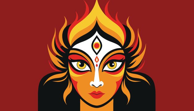 Durga goddess face portrait illustration representing traditional hindu