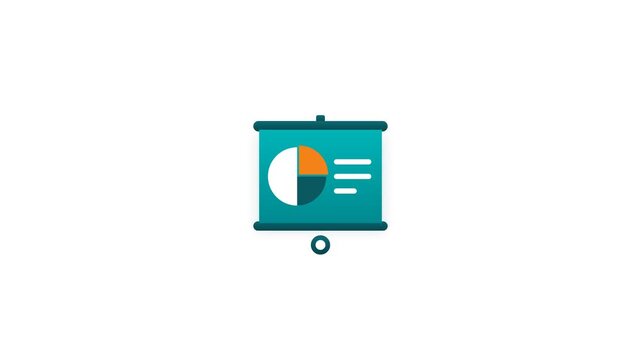 Minimalist 2D animated teal presentation screen with pie chart data for business report video