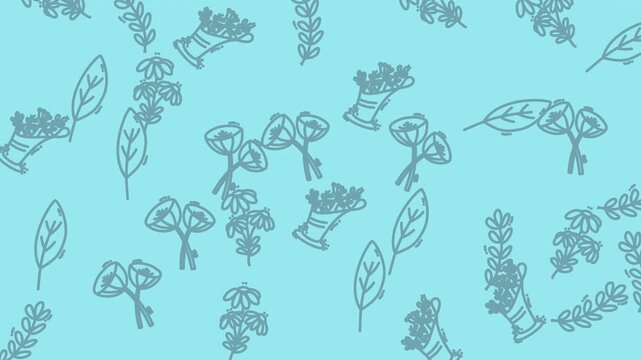 plain color background Blue botanical line art patterns on grey background suitable for stationery design, wallpaper, fabric print, and floral themed designs.