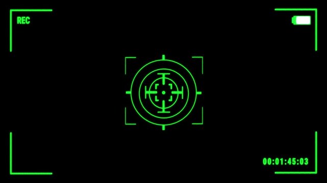 Green Digital Night Vision Camera Viewfinder Interface Overlay. 4K Video