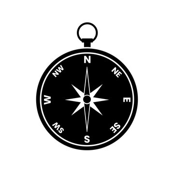 Pocket Compass Direction Silhouette Isolated on White Background