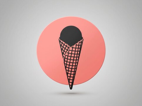 Black waffle ice cream cone icon on pink circle with background, creative