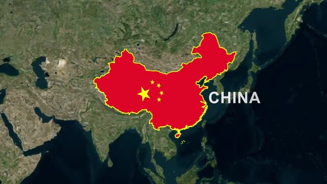Animated map of china with flag texture and country name label for global business, geopolitics, and travel presentations