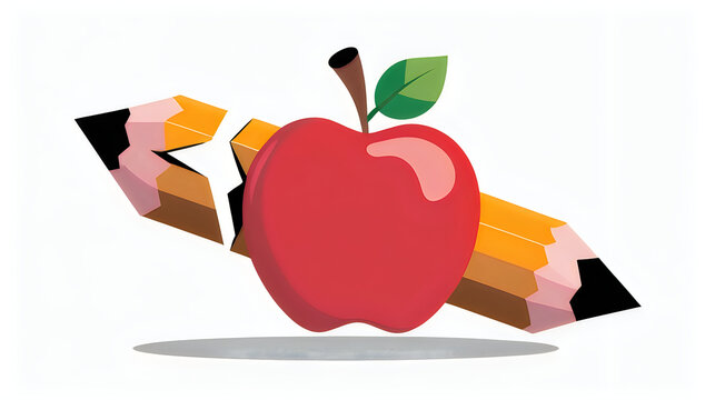 Red apple with colorful pieces flying apart and green leaf