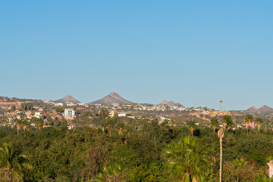 overlooking dwellings and hills on horizon in san jose del cabo in baja california sur mexico