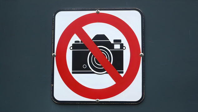 No photography sign over vintage black camera icon