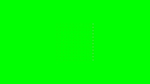 Minimalist letter e formed by white glowing dots on a vibrant green screen