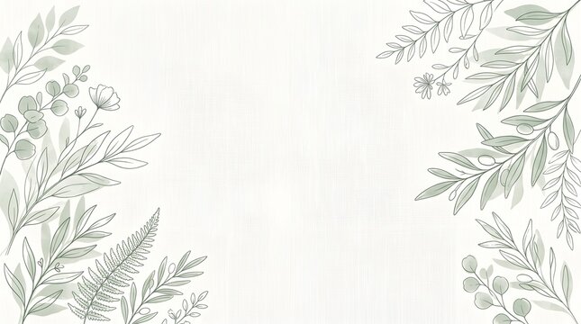 Elegant botanical leaf border with olive branches on light background