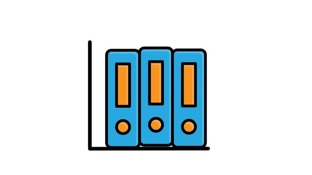 Office animated. File binder. Three neatly arranged lever-arch files. Management, team, marketing. flat design style.