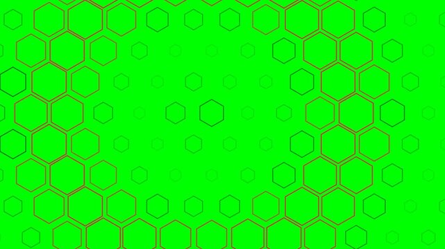 Vibrant green background featuring a symmetrical pattern of dark hexagons