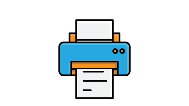 Office animated. Office printer. Printer with paper emerging. Management, team, marketing. Flat design style.