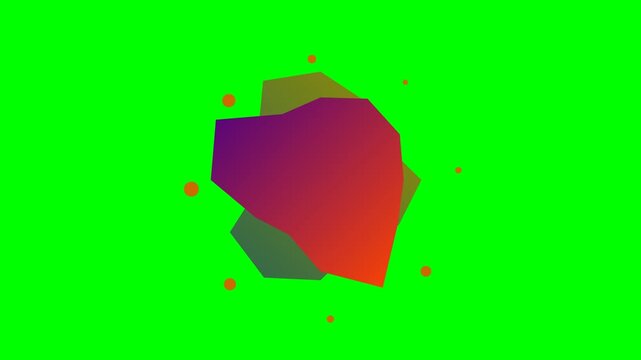 Abstract gradient shapes with floating orange dots on a green background