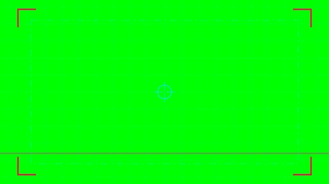 Digital camera viewfinder overlay with red corner brackets on green screen