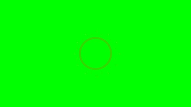 A stylized golden sun icon spinning against a bright green screen background