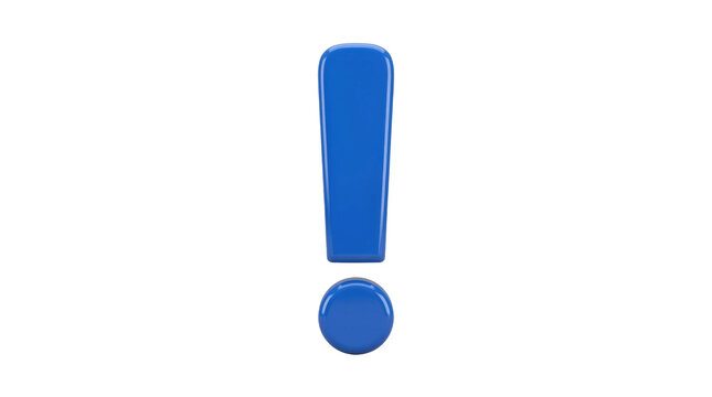 Glossy blue exclamation mark symbol on a clean white background