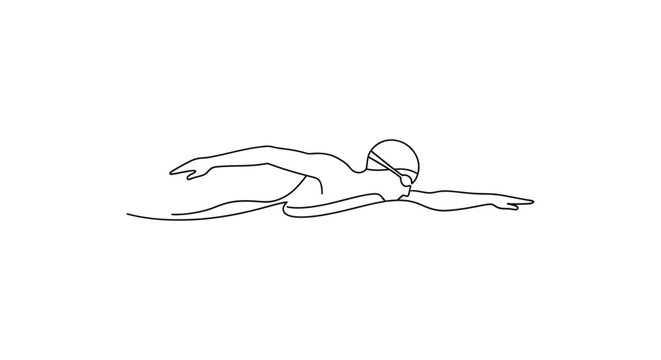 Swimmer in freestyle stroke continuous line drawing on white background