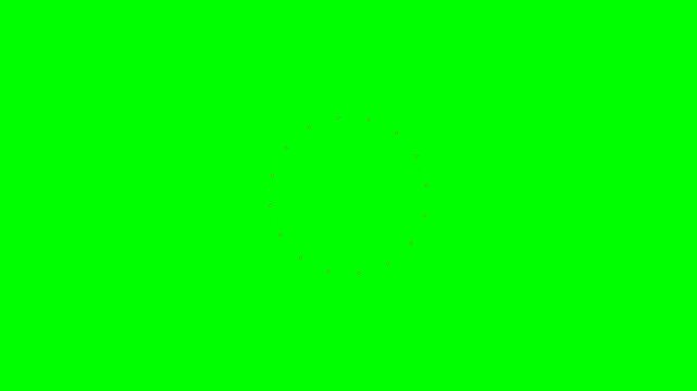 A circular ring of golden diamond shapes centered on a vibrant green screen