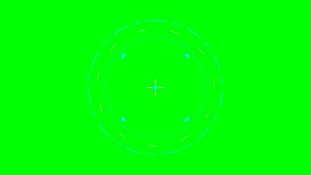 Cyan circular targeting reticle overlay on a vibrant solid green background