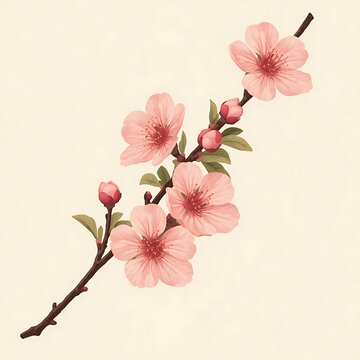 Beautiful Cherry Blossom Branch with Soft Pink Flowers