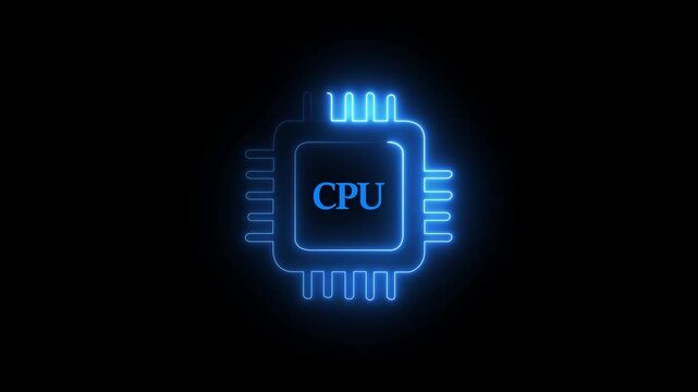 CPU processor microchip icon animation. CPU processor graphics computing concept. CPU processor semiconductor technology symbol on a transparent background.