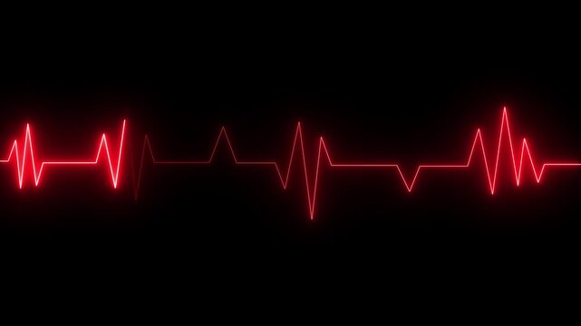 Red color neon heartbeat signal icon animation on black background. motion graphic of digital technology heartbeat concept. 4k motion video