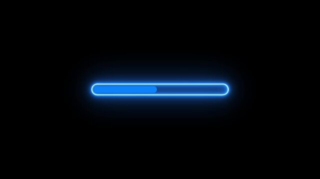 Glowing neon Status bar, process indicator from 0 to 100 increasing percentage, progress bar animation.Uploading,Download bar, motion graphic of loading bar concept. on a transparent background.