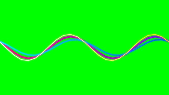 Vibrant multicolored sine wave curves flowing across a bright green backdrop