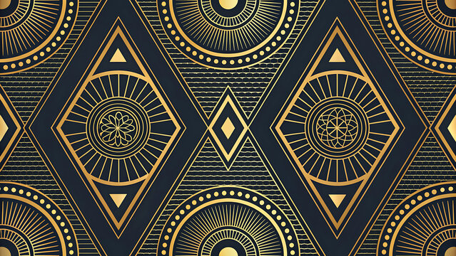 Elegant art deco seamless pattern with gold geometric diamonds