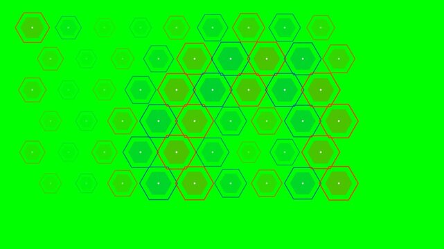 Abstract digital pattern of colorful interlocking hexagons on green screen