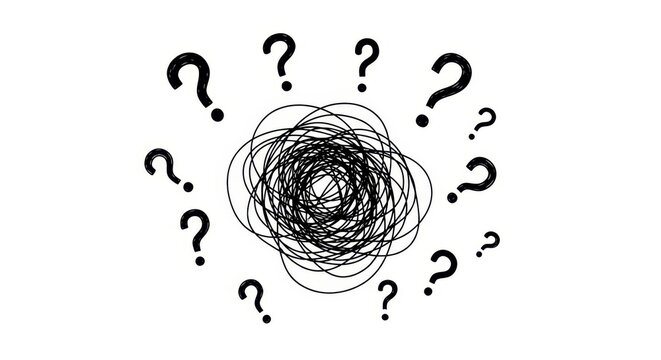 Conceptual Illustration of Mental Confusion and Uncertainty with Hand Drawn Scribble and Question Marks