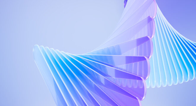 3D Render Abstract Glass Waves Flowing Blue Purple Gradient Modern Digital Art Futuristic Design Background