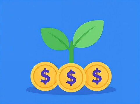 Financial growth and business investment concept vector illustration with plant and money.