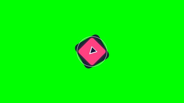 A vibrant pink rounded square logo featuring a dark triangle on green screen