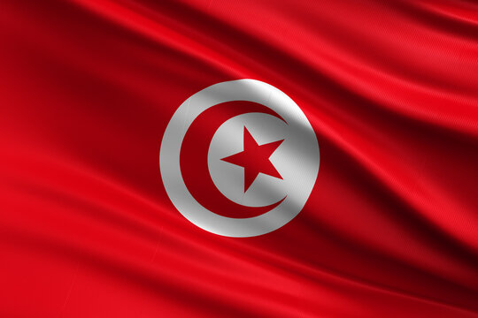 Waving national flag of Tunisia background.