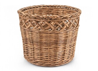 Obraz premium Rustic woven wicker basket with braided rim and intricate diamond pattern design