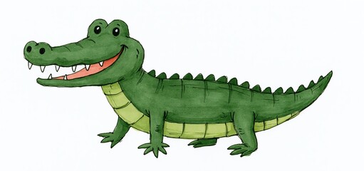 Fototapeta premium Cheerful alligator mascot illustration featuring bright colors and bold lines for children's activity books.