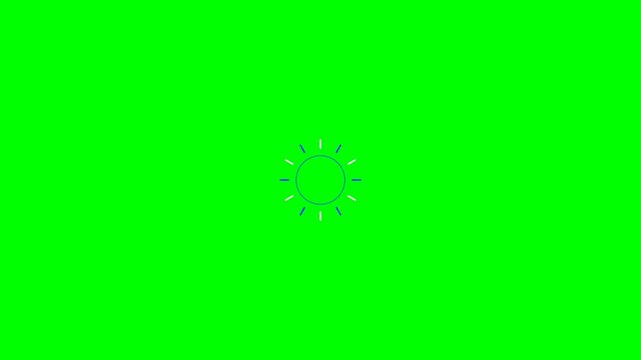 Minimalist sun icon animation on a vibrant chroma key green background screen
