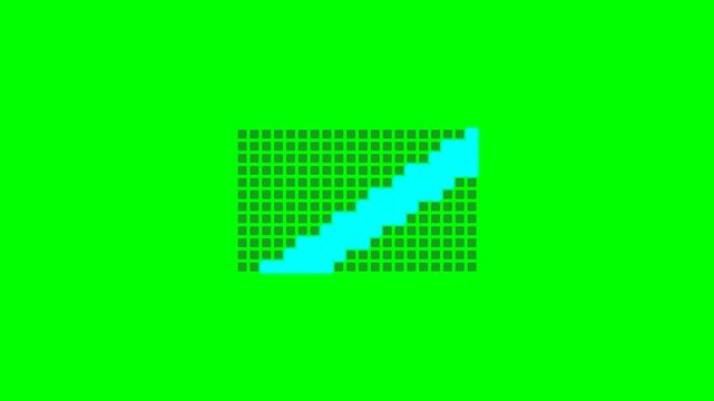 A bright cyan diagonal line cutting through a grid of dark green squares