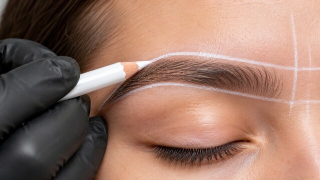Professional eyebrow mapping with white pencil