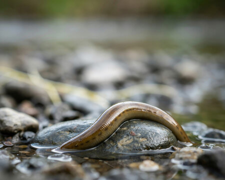 Leeches on Rocks in Shallow Water invertebrate annelid