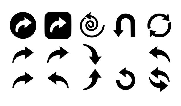 Black Curved Directional Arrow Icon Set Elegant Navigation and Movement Vector Collection