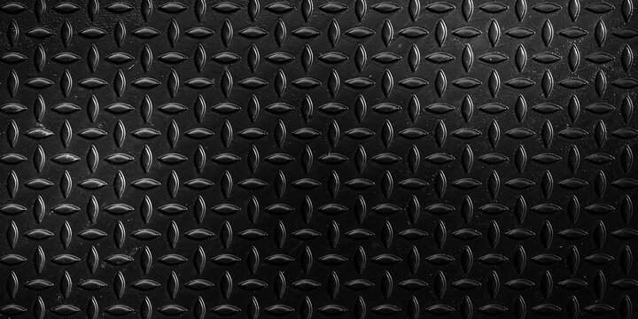 Black diamond plate texture, dark metal floor, industrial background