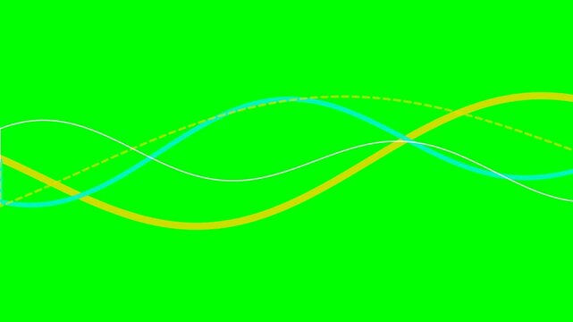 Three overlapping wavy sinusoidal lines on a bright vivid green background